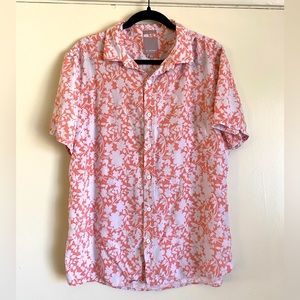 Size L Pink & White Floral Button Up Short Sleeve Shirt